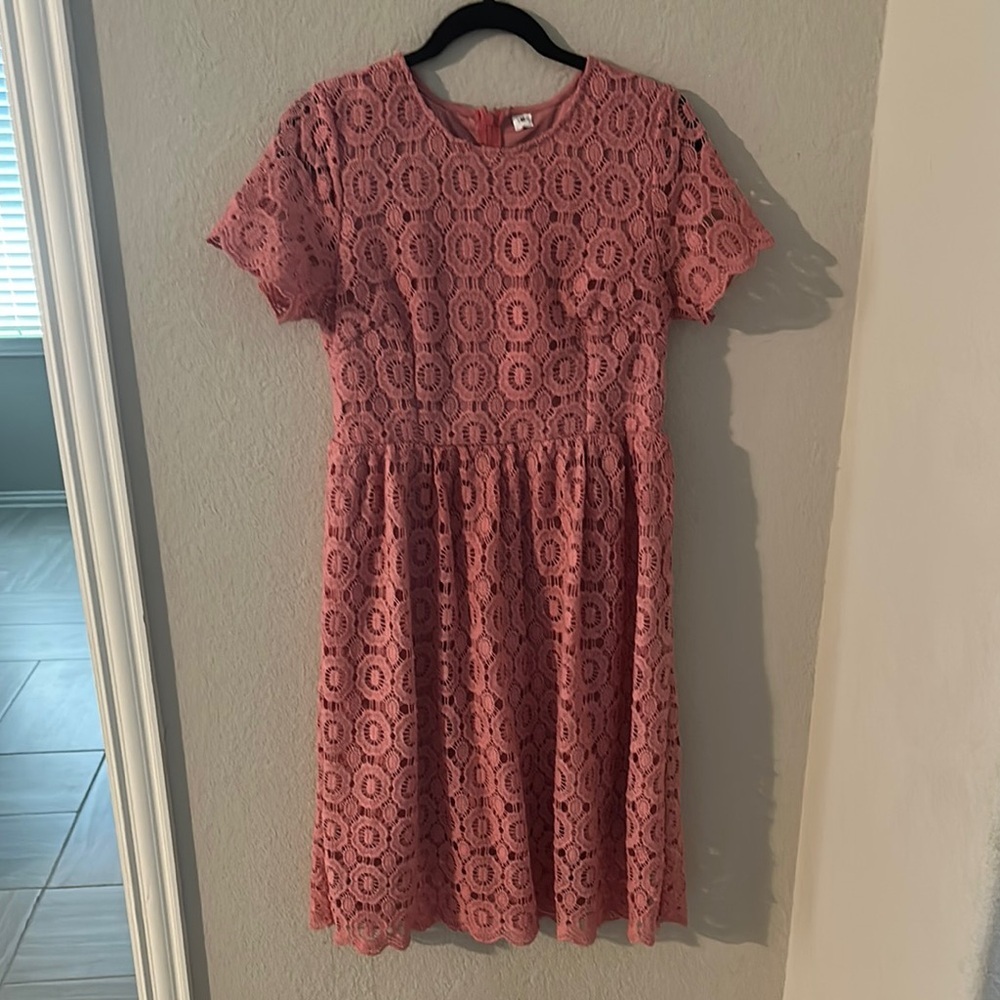 Pink Lace Short Sleeve Dress